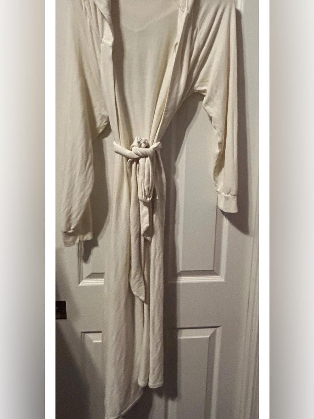 Victorias Secret Sz M/L Modal Terry Hooded Logo Long Robe Ivory Comfort Cozy